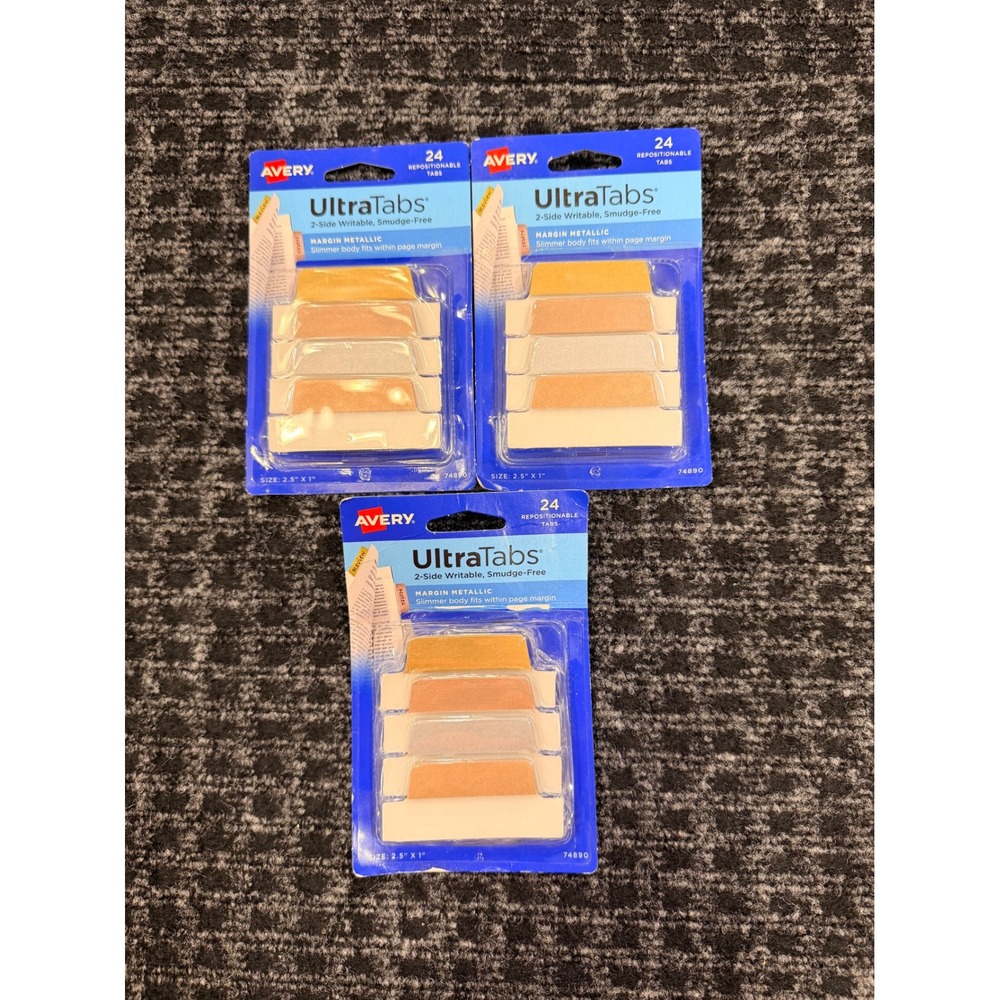 3 Avery UltraTabs 24 Count Metallic Repositionable Tabs Smudge Free‎